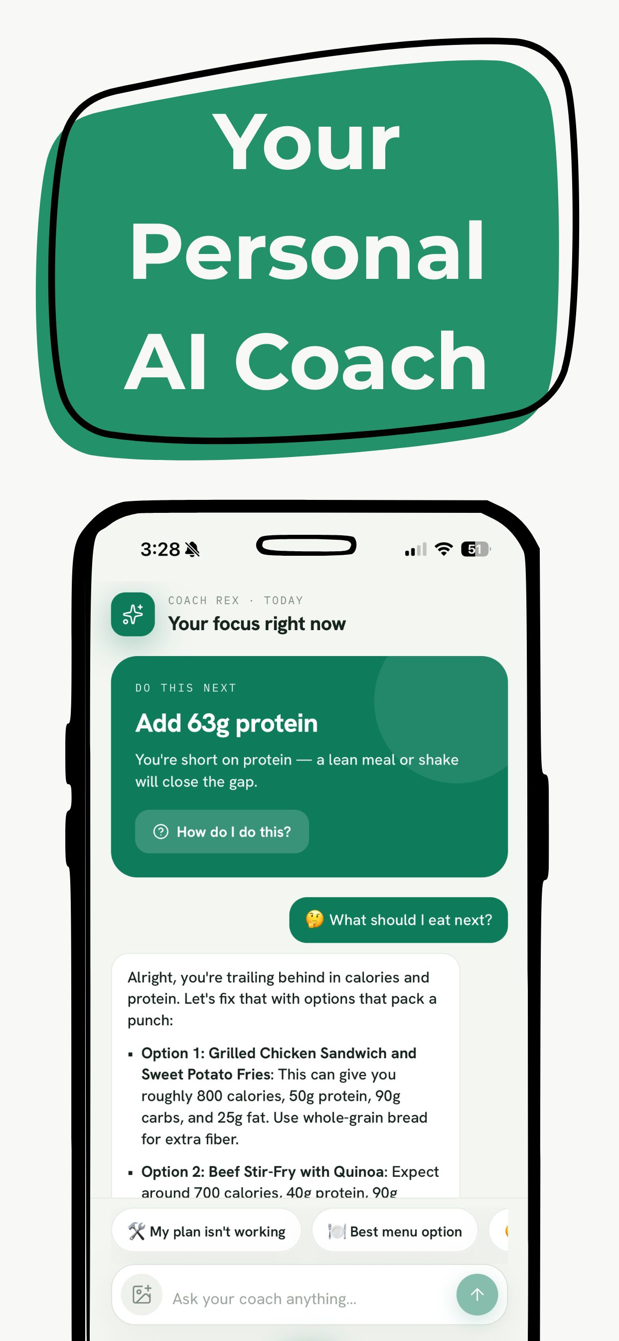 NexMeal personal AI coach giving nutrition guidance